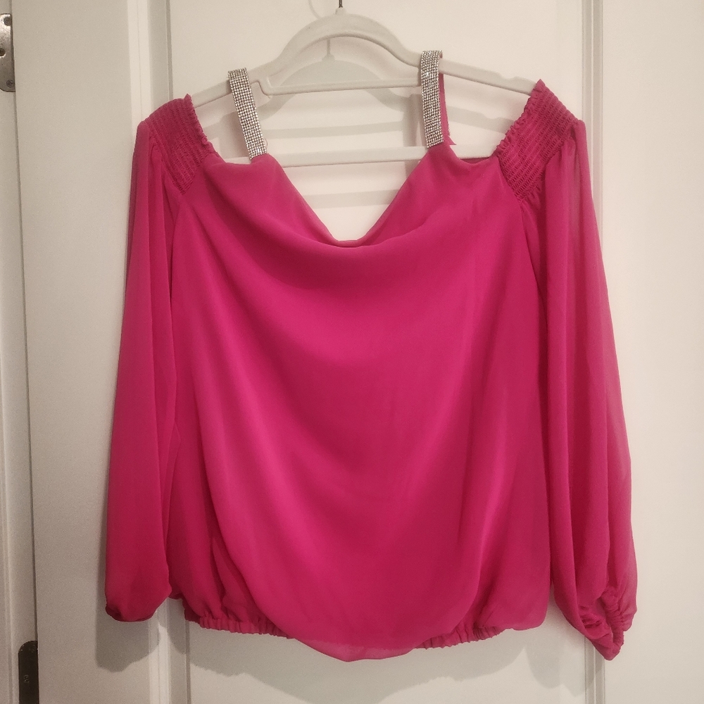 Hot Pink Cold Shoulder Top Embellished   M